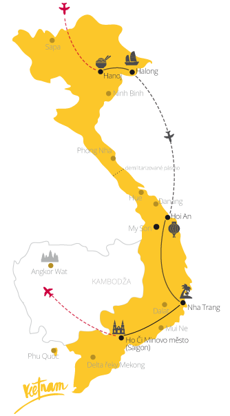 Zájezd Vietnam od severu k jihu mapa